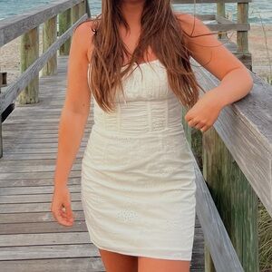 White Eyelet Sundress Mora Babe Size Small Graduation Boning Easter spring boho